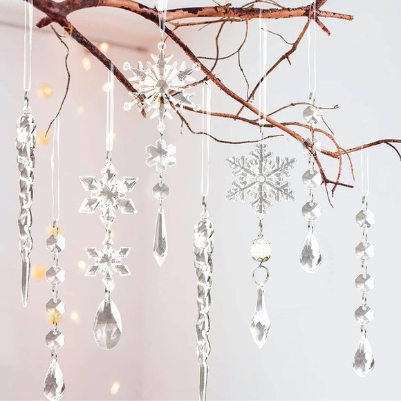 18pcs Crystal Acrylic Snowflake Drop Christmas ornaments Tree Decoration - Picture 4 of 5